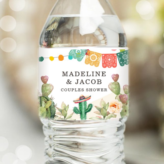 Étiquette Pour Bouteilles D'eau Cactus de la Fête Mexicaine Aquarelle Plante grass (Créateur téléchargé)