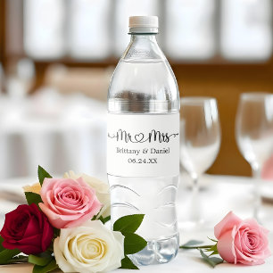 Étiquette Pour Bouteilles D'eau Calligraphie Moderne Cœur M. et Mme Mariage