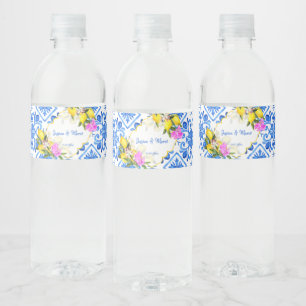 Étiquette Pour Bouteilles D'eau Carreaux bleus citron Bougainvillea mariage person