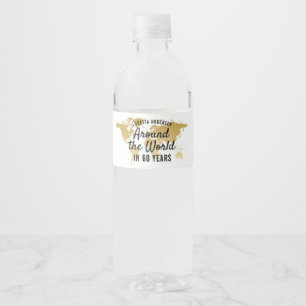 Étiquette Pour Bouteilles D'eau Carte du monde Gold Travel Thème autour du monde d