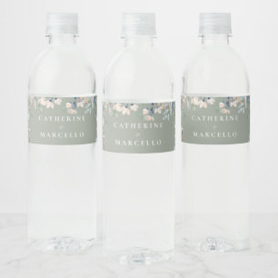 Étiquette Pour Bouteilles D'eau Cascade Florale de Fleurs Sauvages Mariage Vert Sa