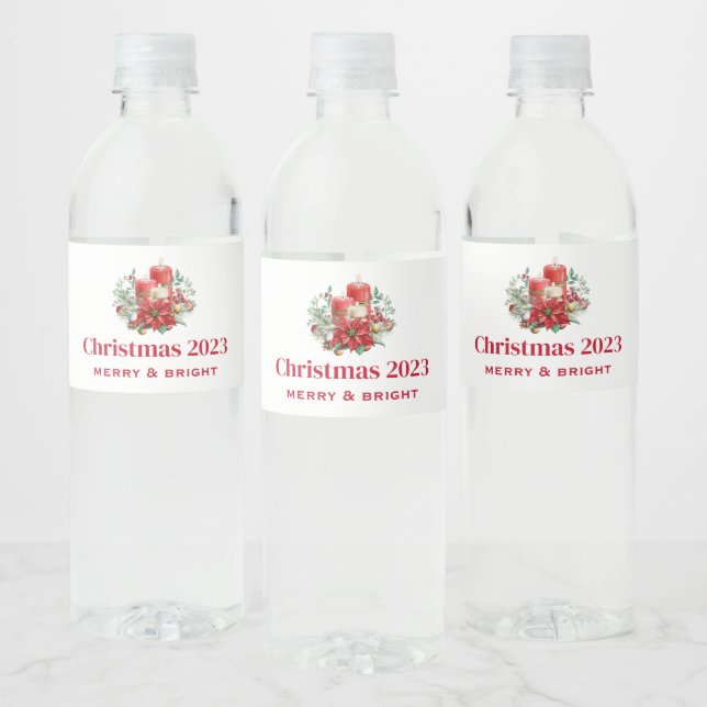 Étiquette Pour Bouteilles D'eau Centerpiece de bougie avec Poinsettia Flower (Bouteilles)