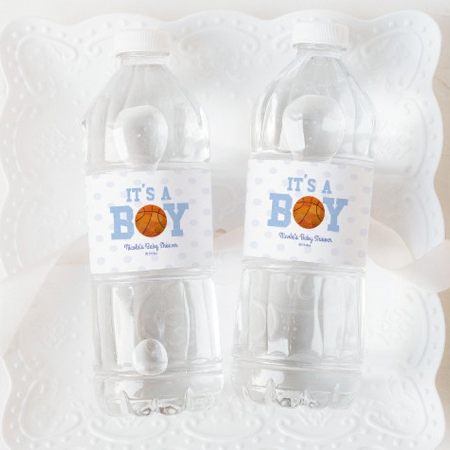Étiquette Pour Bouteilles D'eau C'est un garçon ! Baby shower Blue Basketball (Créateur téléchargé)