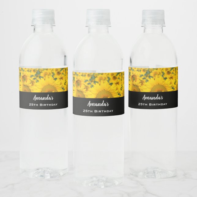 Étiquette Pour Bouteilles D'eau Champ jaune de tournesols Photographie Anniversair (Bouteilles)