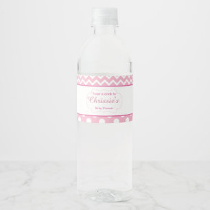 Étiquette Pour Bouteilles D'eau Chevron rose et blanc & Pote Potté bébé