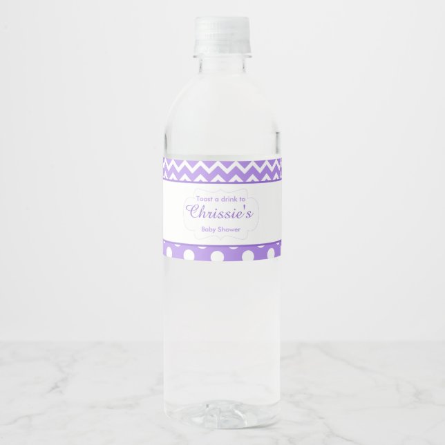 Étiquette Pour Bouteilles D'eau Chevron violet et blanc & Pot Pot Baby (Devant)