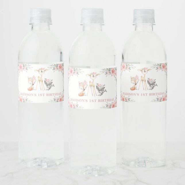 Étiquette Pour Bouteilles D'eau Chic Blush Floral Greenery Woodland 1er anniversai (Bouteilles)