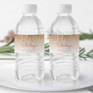 Étiquette Pour Bouteilles D'eau Chic Gold Parties scintillant Drip 90th Birthday P