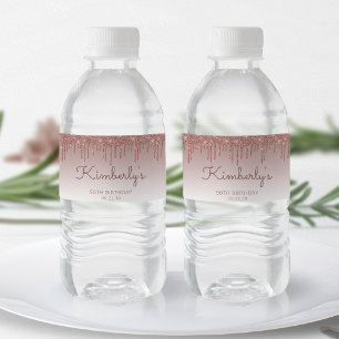 Étiquette Pour Bouteilles D'eau Chic Rose Gold Parties scintillant Drip 50th Birth