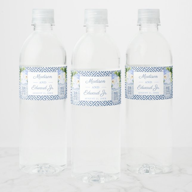 Étiquette Pour Bouteilles D'eau Chinoiserie Chic Blue & White Wedding shower Party (Bouteilles)