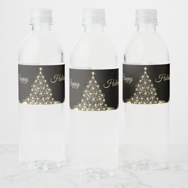Étiquette Pour Bouteilles D'eau Christmas Party Golden Shiny Tree Winter Black (Bouteilles)