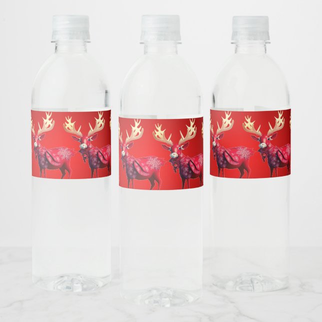 Étiquette Pour Bouteilles D'eau Christmas Party Red Reindeer Winter Holidays (Bouteilles)