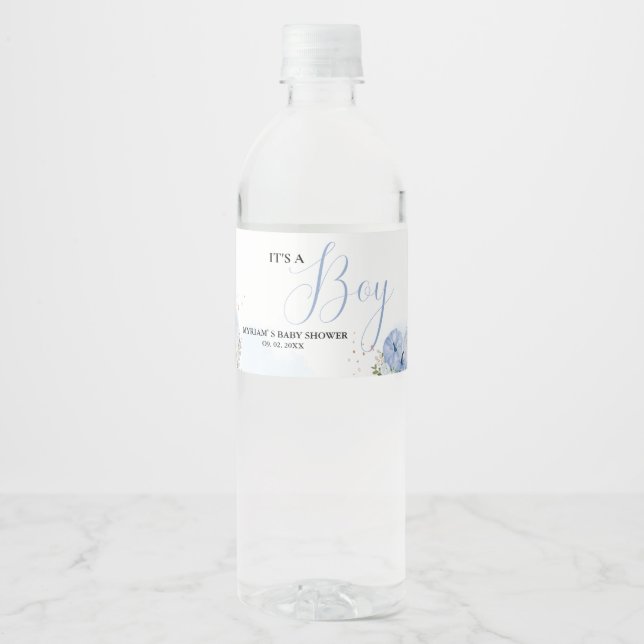 Étiquette Pour Bouteilles D'eau Citrouille bleu automne Floral Boy Baby shower (Devant)