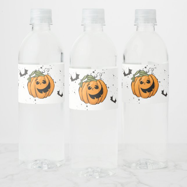 Étiquette Pour Bouteilles D'eau Citrouille d'Halloween heureux (Bouteilles)