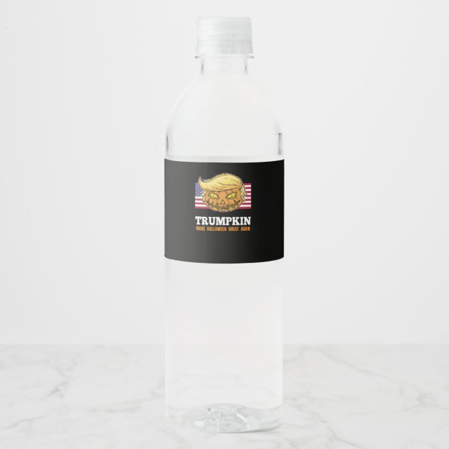 Étiquette Pour Bouteilles D'eau Citrouille d'Halloween Trumpkin avec Drapeau (Devant)