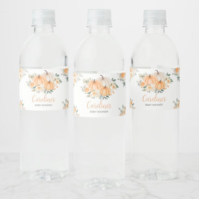 Étiquette Pour Bouteilles D'eau Citrouille Floral Orange Fall (Bouteilles)