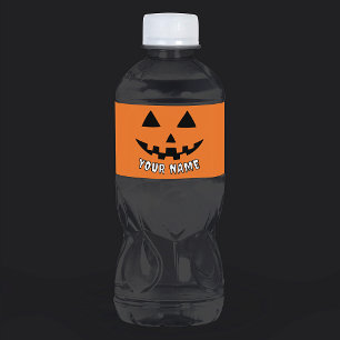 Étiquette Pour Bouteilles D'eau Citrouille Halloween orange personnalisée Votre no