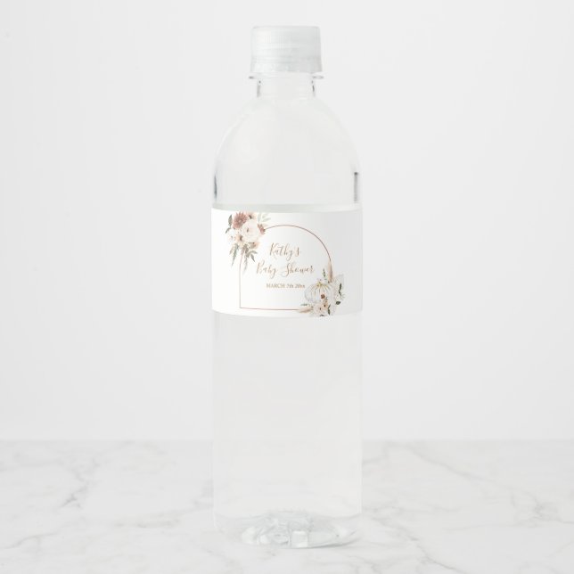 Étiquette Pour Bouteilles D'eau Citrouille Rustique Floral Boho Arch Tomber amoure (Devant)