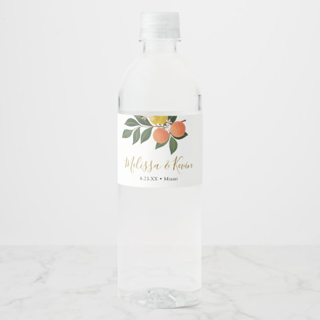 Étiquette Pour Bouteilles D'eau Citrus orange et citrons (Devant)