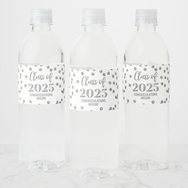 Étiquette Pour Bouteilles D'eau Classe de Parties scintillant Argent de 2025 Gradu (Bouteilles)