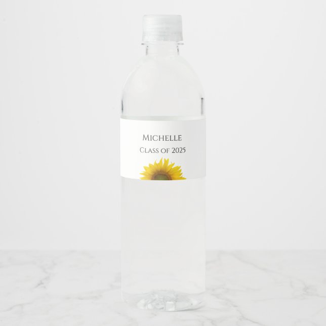 Étiquette Pour Bouteilles D'eau Classe de tournesols jaunes de 2025 Graduation (Devant)