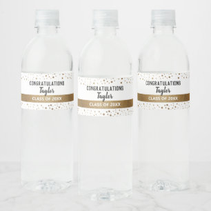 Étiquette Pour Bouteilles D'eau Classe personnalisée de 2021 Graduate Gold confett