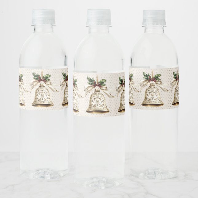 Étiquette Pour Bouteilles D'eau Cloche de Noël dorée Étoiles brillantes Feuilles v (Bouteilles)