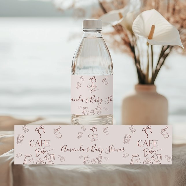 Étiquette Pour Bouteilles D'eau Coffee Theme Beige Cafe Bebe Brewing Baby Shower (Créateur téléchargé)