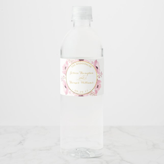 Étiquette Pour Bouteilles D'eau Collection de Mariages floraux rose-printemps (Devant)