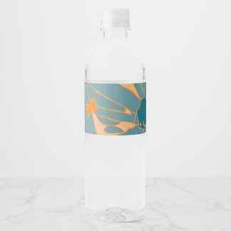 Étiquette Pour Bouteilles D'eau Conception de feuille contemporaine en pêche