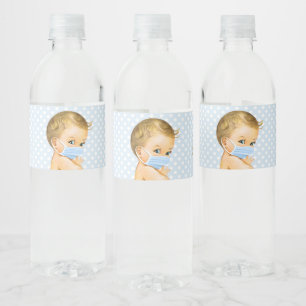 Étiquette Pour Bouteilles D'eau Conduire Par Baby shower Baby Boy Portant Un Masqu