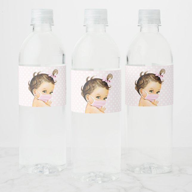 Étiquette Pour Bouteilles D'eau Conduire Par Baby shower Bébé Fille Avec Masque (Bouteilles)