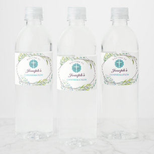Étiquette Pour Bouteilles D'eau Confirmation botanique feuillue Croix Bleue Élégan