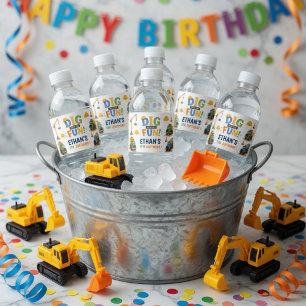 Étiquette Pour Bouteilles D'eau Construction Anniversaire Creusez