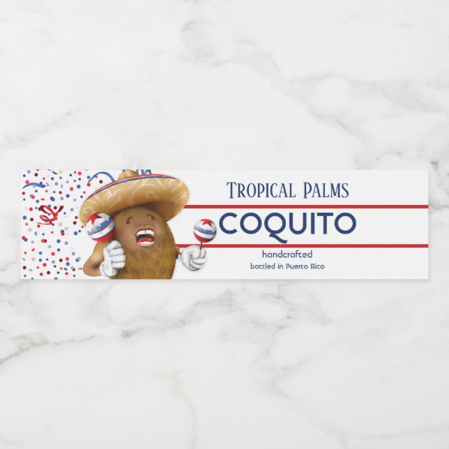 Étiquette Pour Bouteilles D'eau Coquito Coconut Maracas (Étiquettes simples)