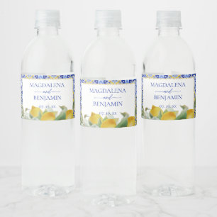 Étiquette Pour Bouteilles D'eau Côte d'Amalfi Carreaux bleu italien Citrons Mariag