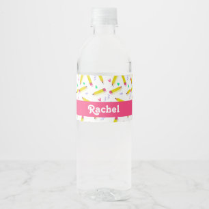 Étiquette Pour Bouteilles D'eau Crayons et rayures jaunes sur blanc