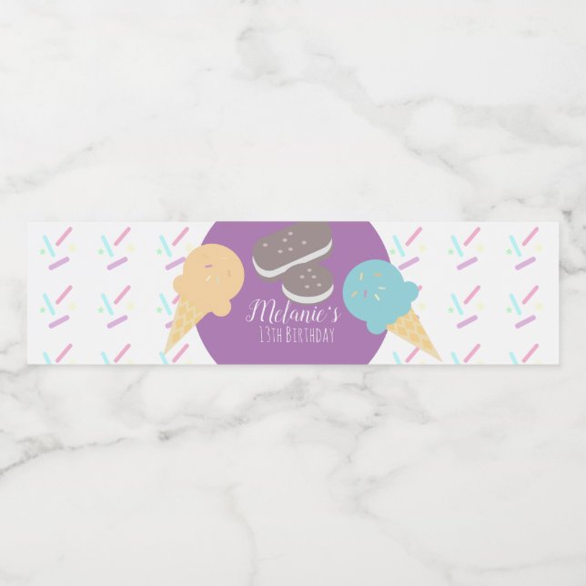 Étiquette Pour Bouteilles D'eau Crème glacée moderne arrose Confetti Anniversaire (Étiquettes simples)