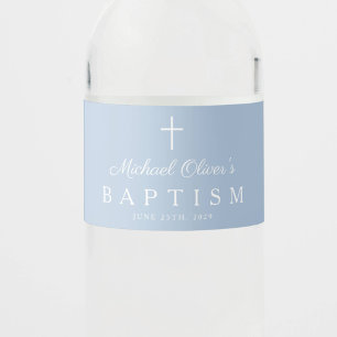 Étiquette Pour Bouteilles D'eau Croix Religieuse Bleu Bébé Garçon Baptême
