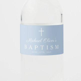 Étiquette Pour Bouteilles D'eau Croix Religieuse Bleu Bébé Garçon Baptême