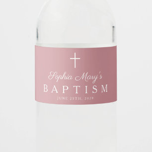 Étiquette Pour Bouteilles D'eau Croix Religieuse Rose Poussiéreuse Fille Baptême
