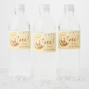 Étiquette Pour Bouteilles D'eau Cute Bear Sleep Sur La Lune 1er Anniversaire