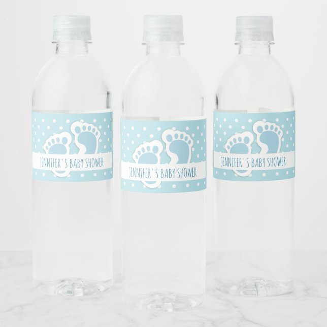 Étiquette Pour Bouteilles D'eau Cute Blue Baby Boy's Feet Illustration Douche (Bouteilles)