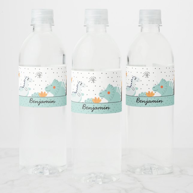 Étiquette Pour Bouteilles D'eau Cute Dino Dinosaures fête d'anniversaire (Bouteilles)