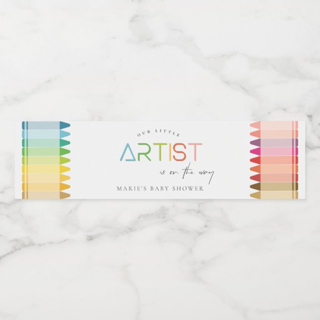 Étiquette Pour Bouteilles D'eau Cute Little Artist Crayon Fun Rainbow Baby shower (Étiquettes simples)