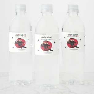 Étiquette Pour Bouteilles D'eau Cute Ninja Warrior Black & Red Anniversaire de enf