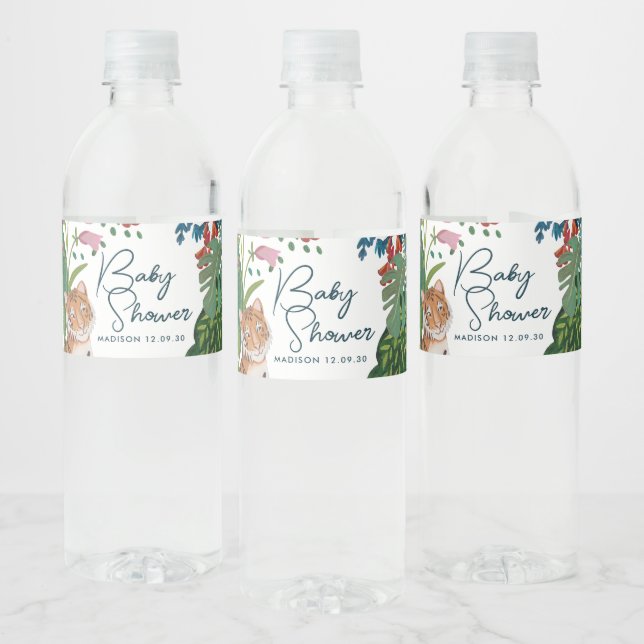 Étiquette Pour Bouteilles D'eau Cute Safari Tiger Jungle Nouveau bébé Douche (Bouteilles)