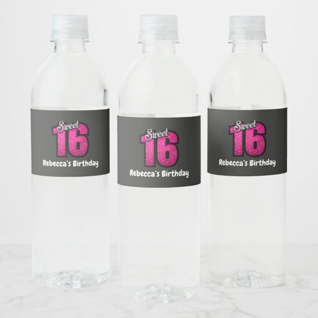 Étiquette Pour Bouteilles D'eau Cute Sweet 16 Anniversaire Personnalisé (Bouteilles)