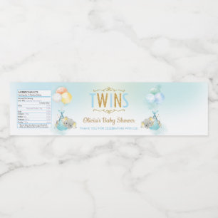 Étiquette Pour Bouteilles D'eau Cute Twin Boys Elephant Baby shower Sprinkle Favor