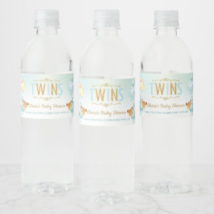 Étiquette Pour Bouteilles D'eau Cute Twins Boys Teddy Bear Baby shower Favoriser